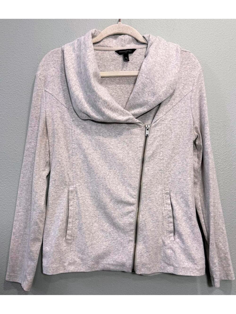 Banana Republic Asymmetrical Heathered Gray Zip Up Sweater - Women Medium